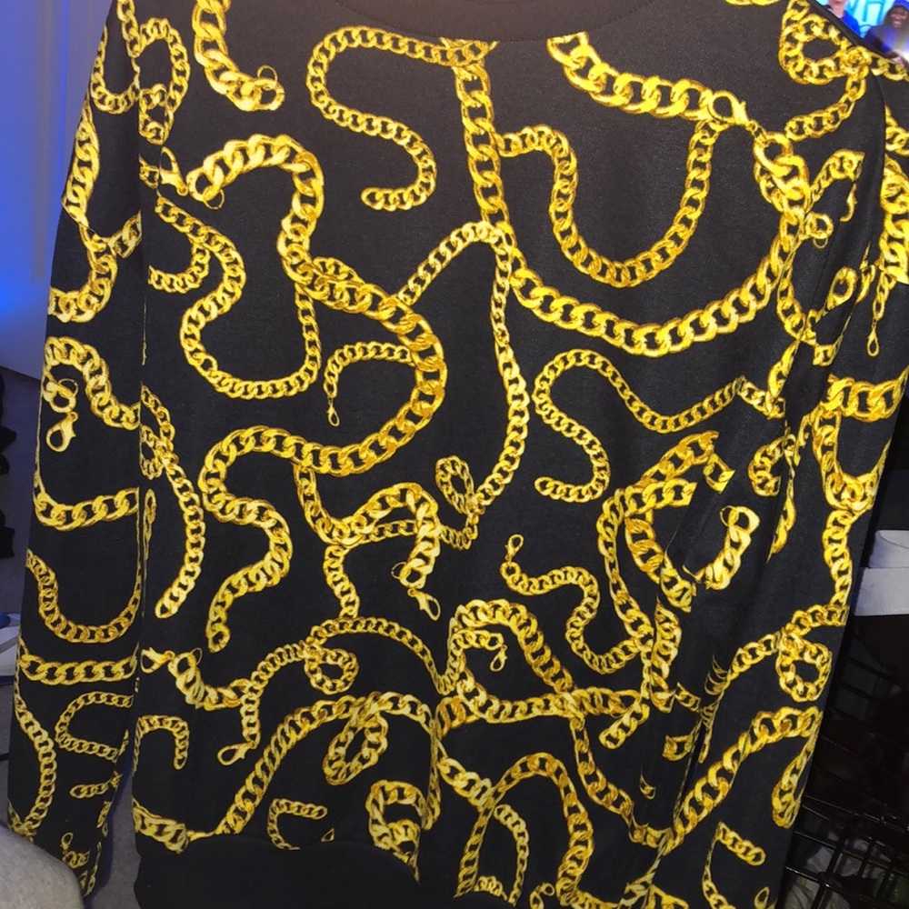 Navy blue chain long sleeve T-shirt